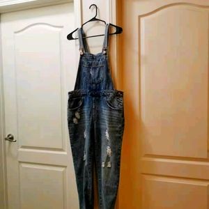 Forever 21 distressed denim overall